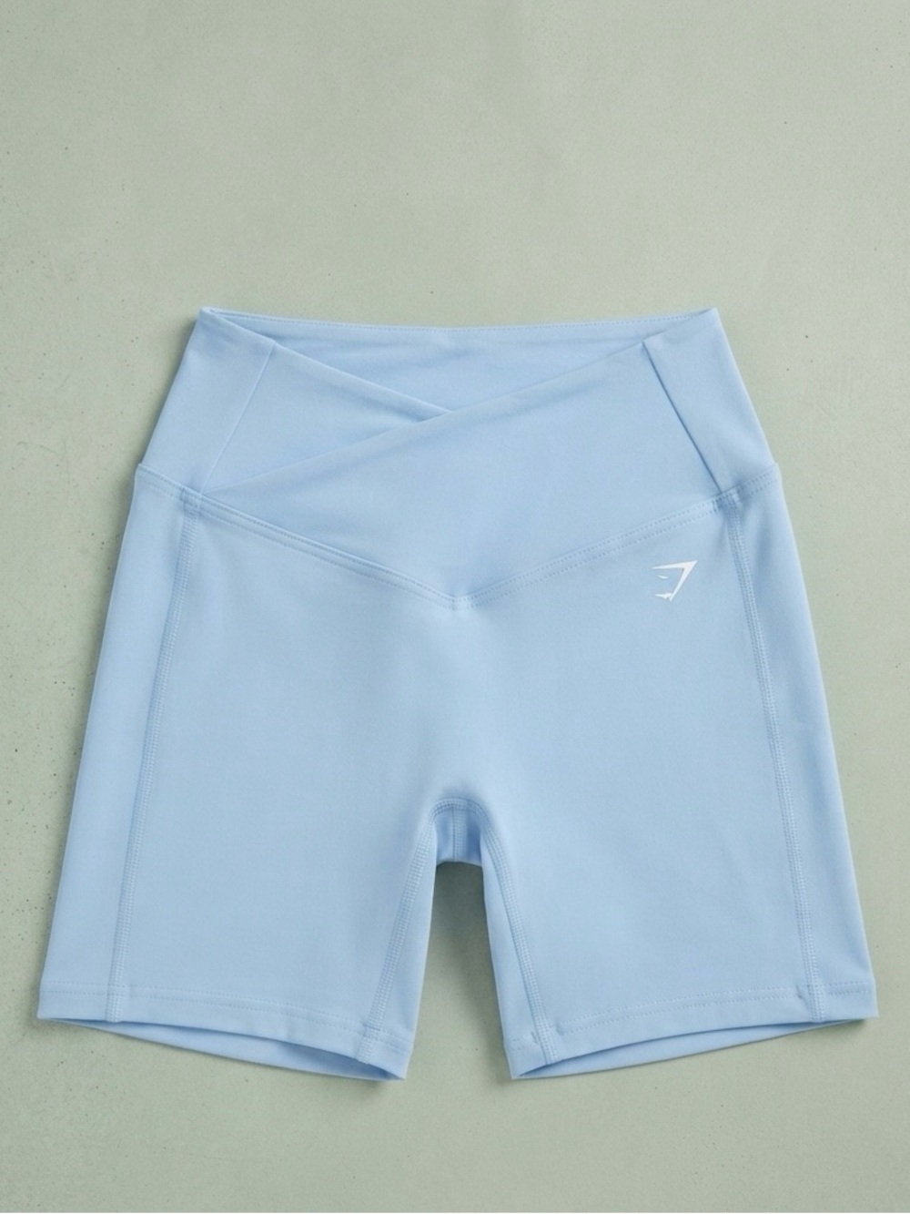 Gymshark Light Blue High-Waist Cross-Over Bike Shorts
